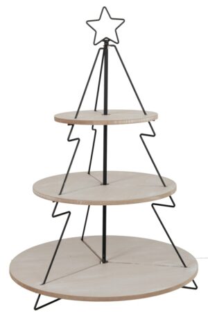 Plateau 3 Niveaus Hout Wit Metaal Zwart