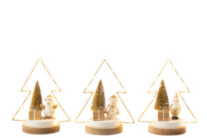 Kerstboom+Led Kerst Hout Wit/Goud/Naturel