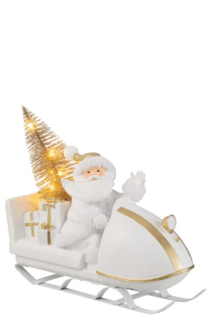 Kerstman Met Slee Poly Wit/Goud